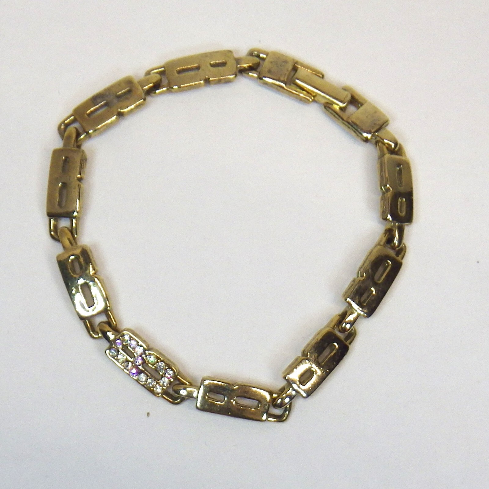 Letter 'B' Initial Tennis Bracelet Gold Tone Rhin… - image 1