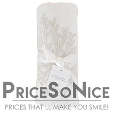 Pottery Barn Coral Shimmer Embroidered Cotton Table Throw - 50x50" MSRP $149.00