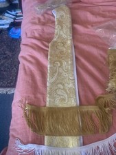 SHORT Wedding Clergy Stole Metallic Gold On White Paisley Embroidered Rings