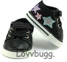 Tenis Black Sparkle Stars para zapatos de muñeca American Girl de 18" ¡COMPLEMENTOS DE ENVÍO GRATUITO!