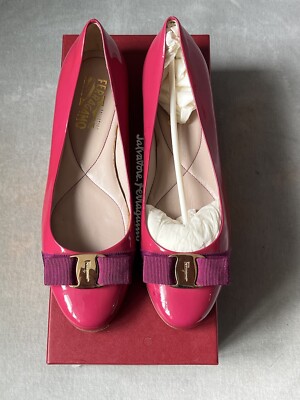 Stunning Salvatore Ferragamo Hot Pink Varina Bow Flats Shoes 9 B