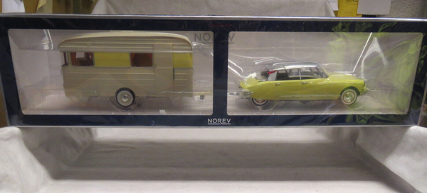 CitroëN Ds 19 1960 Mit Wohnwagen Jaune Jonquille & Gris Norev 1:18 181762-image
