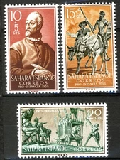 Spanish Sahara 1958, For the youth: Miguel de Cervantes to 20c MNH, Mi 180-182