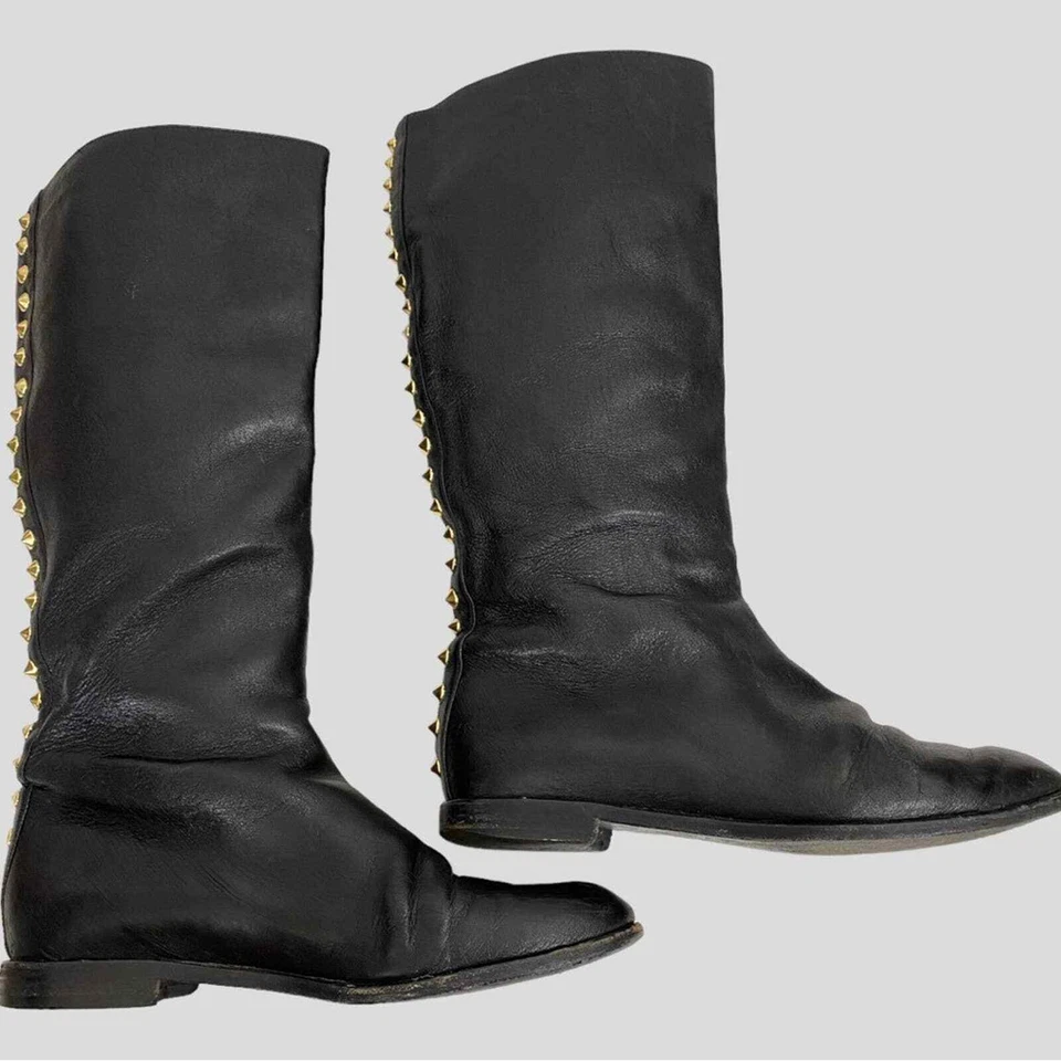 Alexander McQueen Black Leather Gold Studded Boots Size 36 1/2 - Image 4 of 4