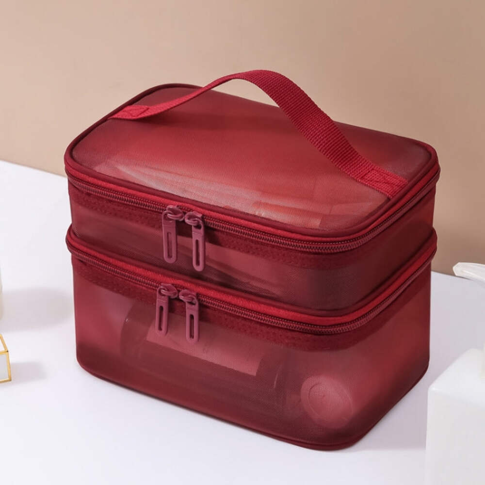 Multifunctional Portable Large Capacity Toiletry Cosmetic Bag, Color: Wine Red D