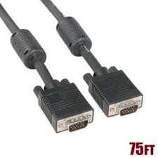 75FT 15pin SVGA VGA Adapter PC Monitor M/M Male To Male Cable w/ Ferrite Cores