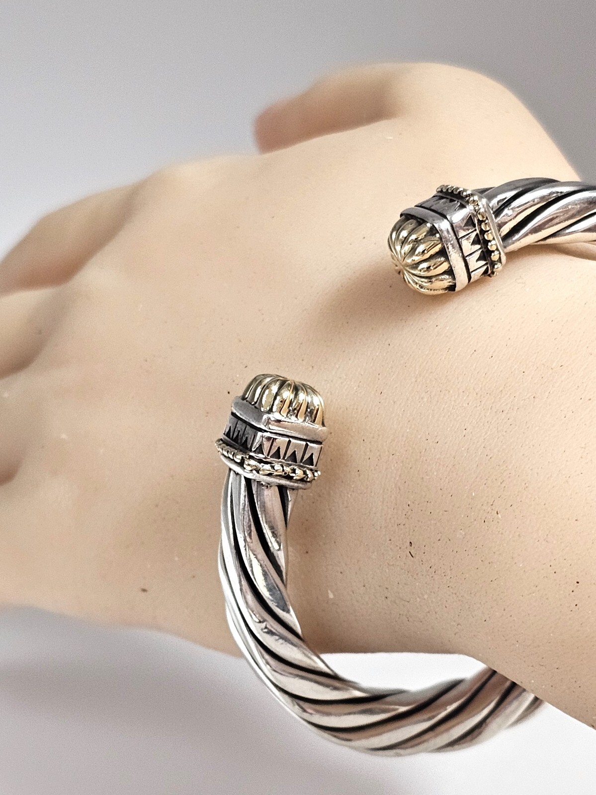 Sterling and 14K Hinged Rectangular Cable Cuff Br… - image 1