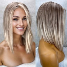 Ombre Light Ash Blonde Highlights Short Bob Wig 13X4 Lace Front Human Hair Wig