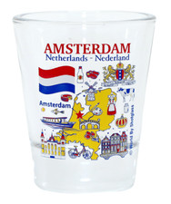 AMSTERDAM NETHERLANDS LANDMARKS AND ICONS COLLAGE SHOT GLASS SHOTGLASS