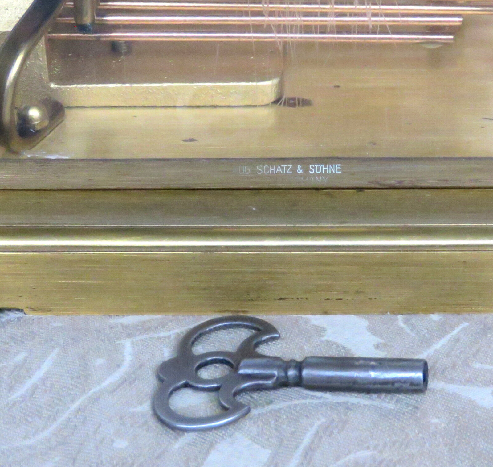 AUG SCHATZ & SOHNE W3 TRIPLE CHIME SKELETON BRACKET BRASS MANTEL CLOCK GERMANY