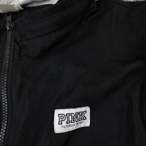 Pink Jacket Womens Medium Large Black White Victoria Secret Windbreaker Zip Coat - Picture 9 of 23