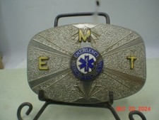 VINTAGE MEDIC EMT EMERGENCY MEDICAL TECHNICIAN SILVER TONE BELT BUCKLE USA  