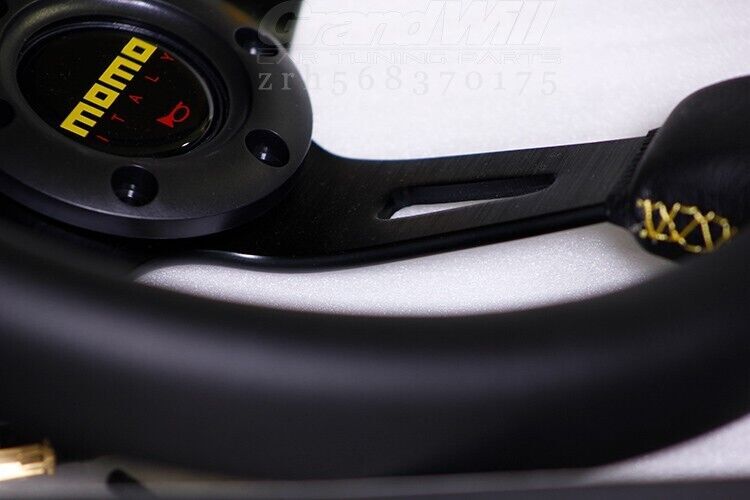 MOMO 340mm 14' Black Leather Deep Cone Sport Steering Wheel