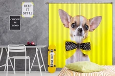 3D Yellow Bow Pet Dog ZHUA1078 Photo Curtain Window Blockout Fabric Amy 2023