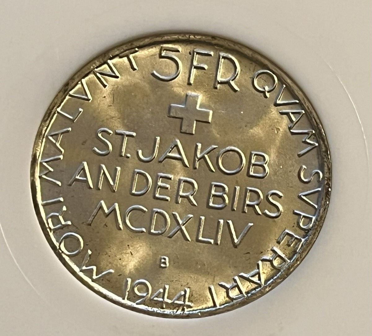 【最終値下げ】NICENESS FAT SNN COIN CASE 1944 Old Soap Box Holder NGC MS 65 Swiss 5 Francs (St. Jakob) Nice
