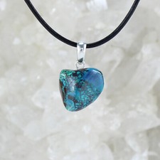 Budawi® Chrysokoll Trommelstein Schmuck Anhänger 925 Silber Öse mit Lederband