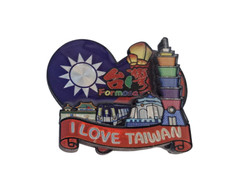 Neuf souvenir aimant réfrigérateur bois coloré j'aime Taiwan Taipei objets de collection
