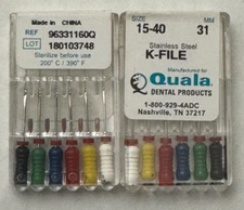 Quala Dental Endodontic Stainless Steel K-Files 15-40 31mm Multi Pack of 6