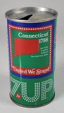 Vintage Steel 1970's 7Up Soda Pop Can United We Stand Connecticut State