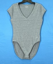 OLD NAVY Solid Gray MID-WEIGHT Jersey Knit V-NECK Snap Bottom BODYSUIT TOP Sz M
