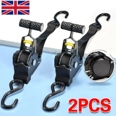 GOWTALL 2x Retractable Auto Retract Ratchet Tie Down Strap Sealey 25mm x 3.3 Metre+Hook