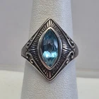 Vintage Sterling Silver 925 Marquis Blue Topaz Scrollwork Ring Sz 8 Unsigned