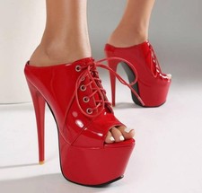 Women's Peep Toe Slippers High Heels Faux Leather Slides Dress Casual Nightclub