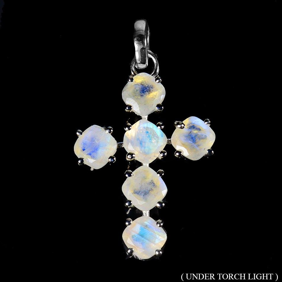 925 Sterling Silver Pendant Cushion Moonstone 5mm Natural Gemstone Jewelry