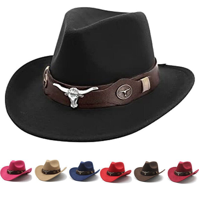 APL Cappello retrò uomo western cowboy feltro fedora tesa larga panama jazz cappello m R8I3