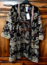 Catherines Black Embroidered Lightweight Artsy Boho Jacket Topper Plus 3X Petite