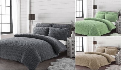 Teddy Fleece Bettdecke Steppdecke Bezug Kissen Bettwäsche Set Thermo Winter Weich Warm Blatt