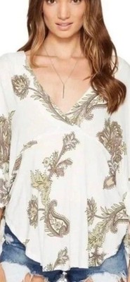 Free People Maui Wowie Top Ivory Paisley Size S Oversized Boho Chic