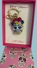 Betsey Johnson Keychain, Bag Charm Sugar Skull Halloween Day Of Dead Crystal NWT