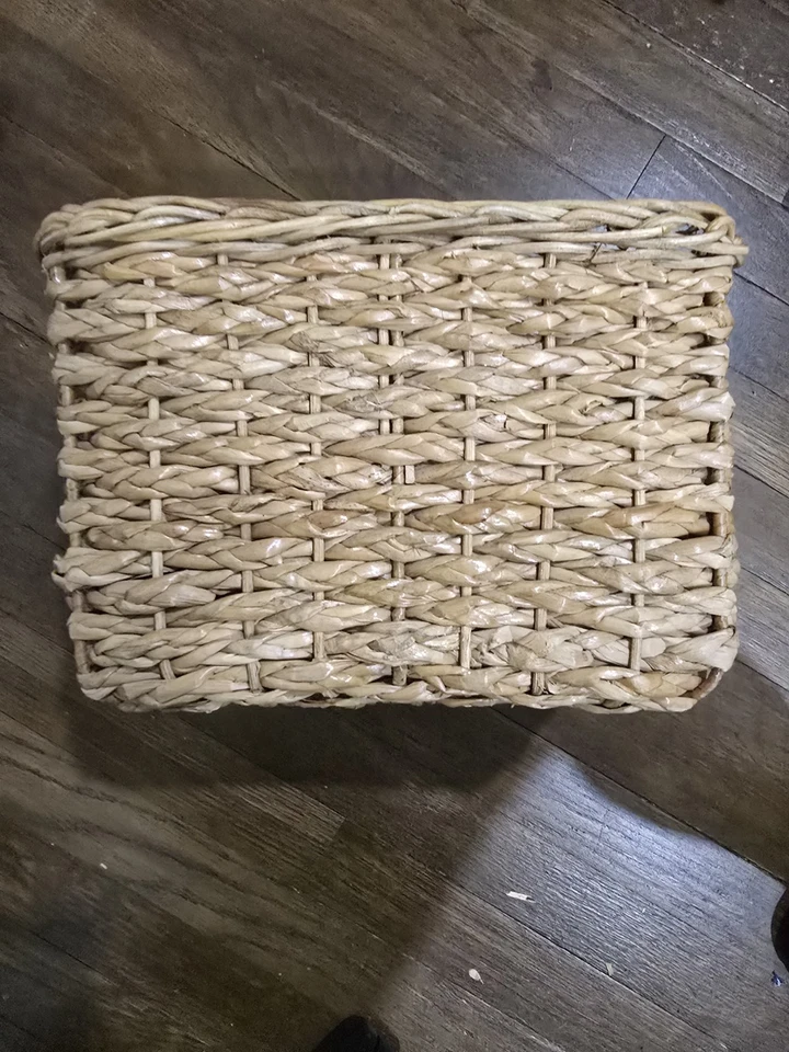 Brown Woven Tapered Rattan Storage Basket Handles 11" x 10" x 8" - Image 2 of 4
