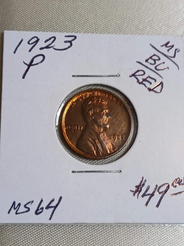 Centavo Lincoln 1923-P. MS/ BU/ ROJO. MÁXIMA CLASIFICACIÓN. ERROR - VER AMÉRICA - REVERSO. Foto 3 de 4