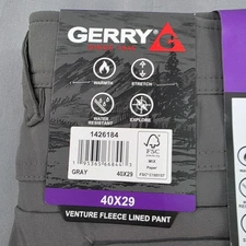 Gerry Venture Fleece Lined Pants Mens 40x29 Gray Warm Stretch Water Resistant