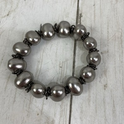 Sara Blaine eSBe Gunmetal Silver Tone Beaded Stretch Bracelet