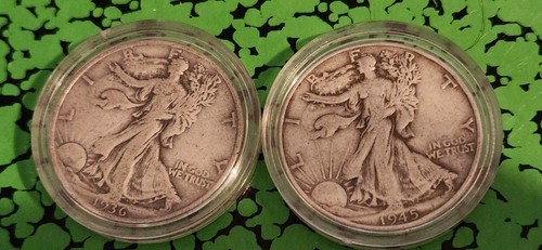 $ 1 FV 1936 P & 1945 P Walking Liberty Half Dollar, Nice Circulated Coins