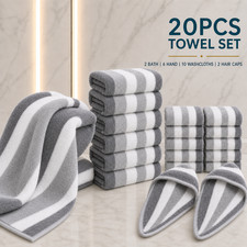 20 Piece Microfiber Towel Set 2 Bath 6 Hand 10 Washcloths 2 Hair Drying Caps