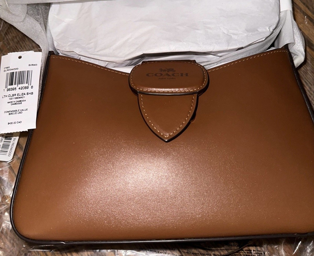 COACH Eliza Shoulder Leather Bag With Zipper Closure, Redwood, NWT