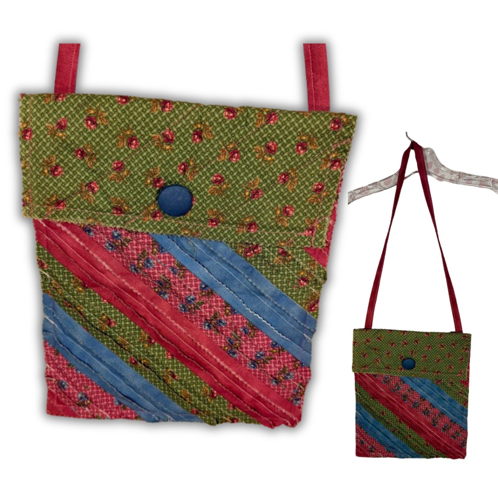 Handmade Patchwork Small Crossbody Bag Green Flor… - image 1