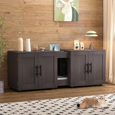 Cat Litter Box Enclosure Wooden Litter Box Furniture Hidden 2 Rooms Dark Grey