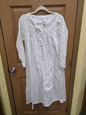 Eileen West Nightgown Womens Small White Floral Cotton Lace Henley Long Sleeve