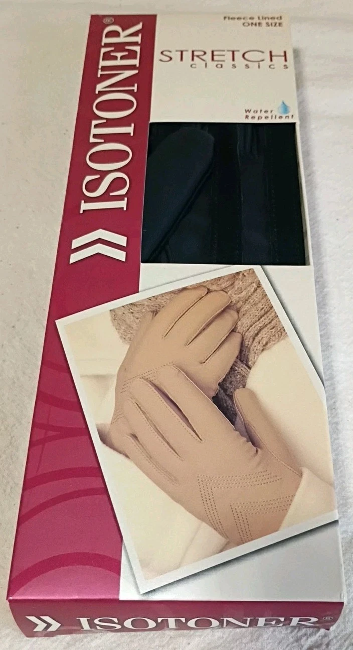 Isotoner Stretch Classics Women’s Gloves Black Fleece Lined One Size XL ~ NOS A6