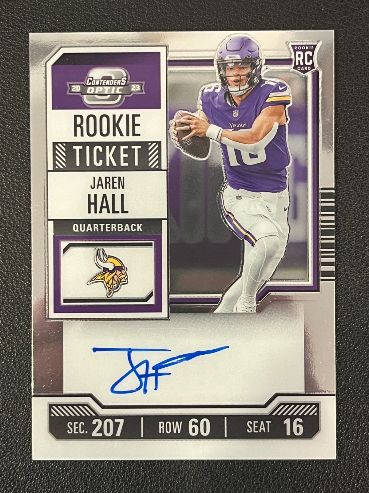 Jaren Hall 2023 Contenders Optic Rookie Ticket Auto Vikings