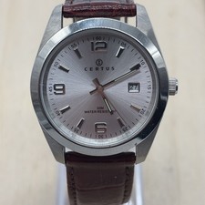 Montre Homme Certus Quartz Acier Cuir Bordeaux Date 50M Vintage