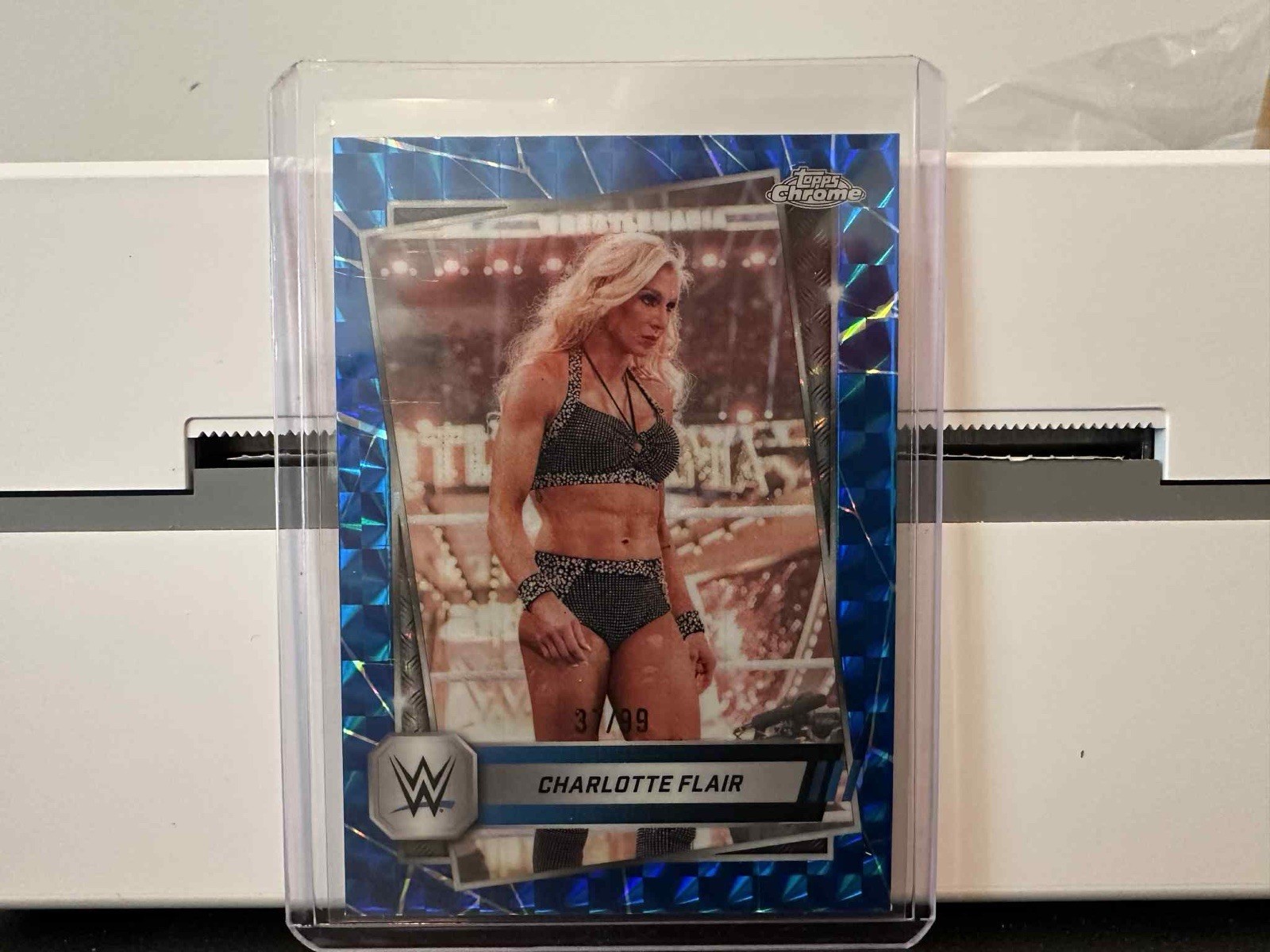 Charlotte Flair 2025 Topps Chrome WWE Blue Geometric Refractor /99 #123