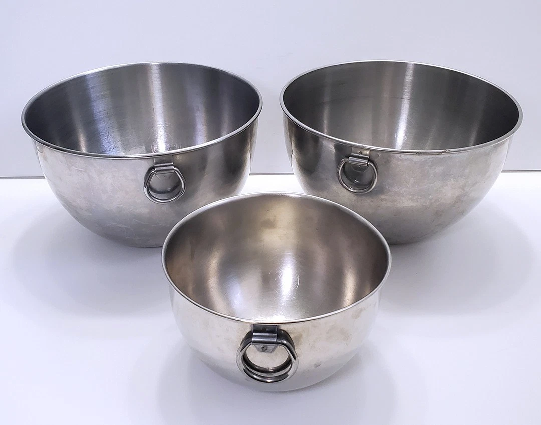 VTG Set 3 Revere Ware Stainless Mixing Bowls Ring Handles 2x 2qt & 1x 1qt