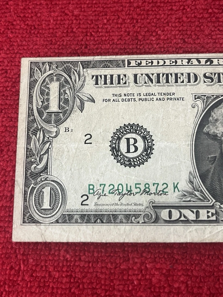 1977A One Dollar ($1) Bill Misalignment Serial Number Error Note • B72045872K - Image 2 of 4