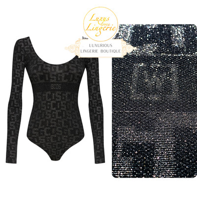 MONOGRAM BODY Wolford X GCDS Collection XS Dark Mono Glitter Back Neckline